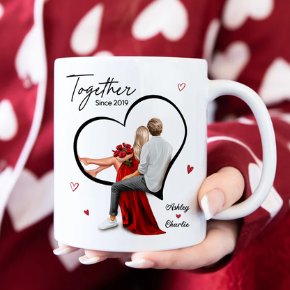 Couple Sitting On Heart Personalized Mug, Gift, Anniversary Gift for Couples,