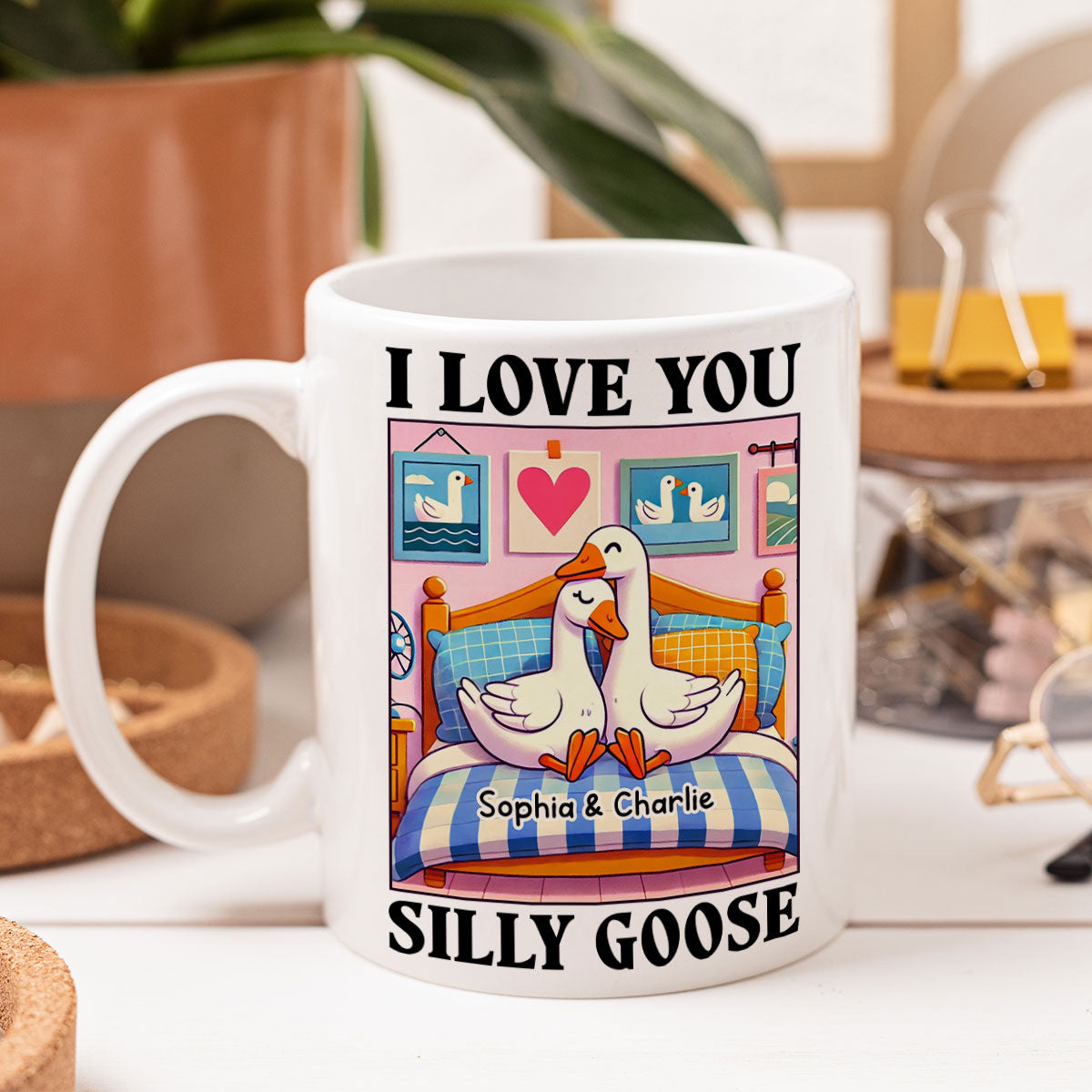 I Love You Silly Goose Cute Romantic Gift Mug, Cute Ducks Personalized Mug, Girlfriend Boyfriend Gift