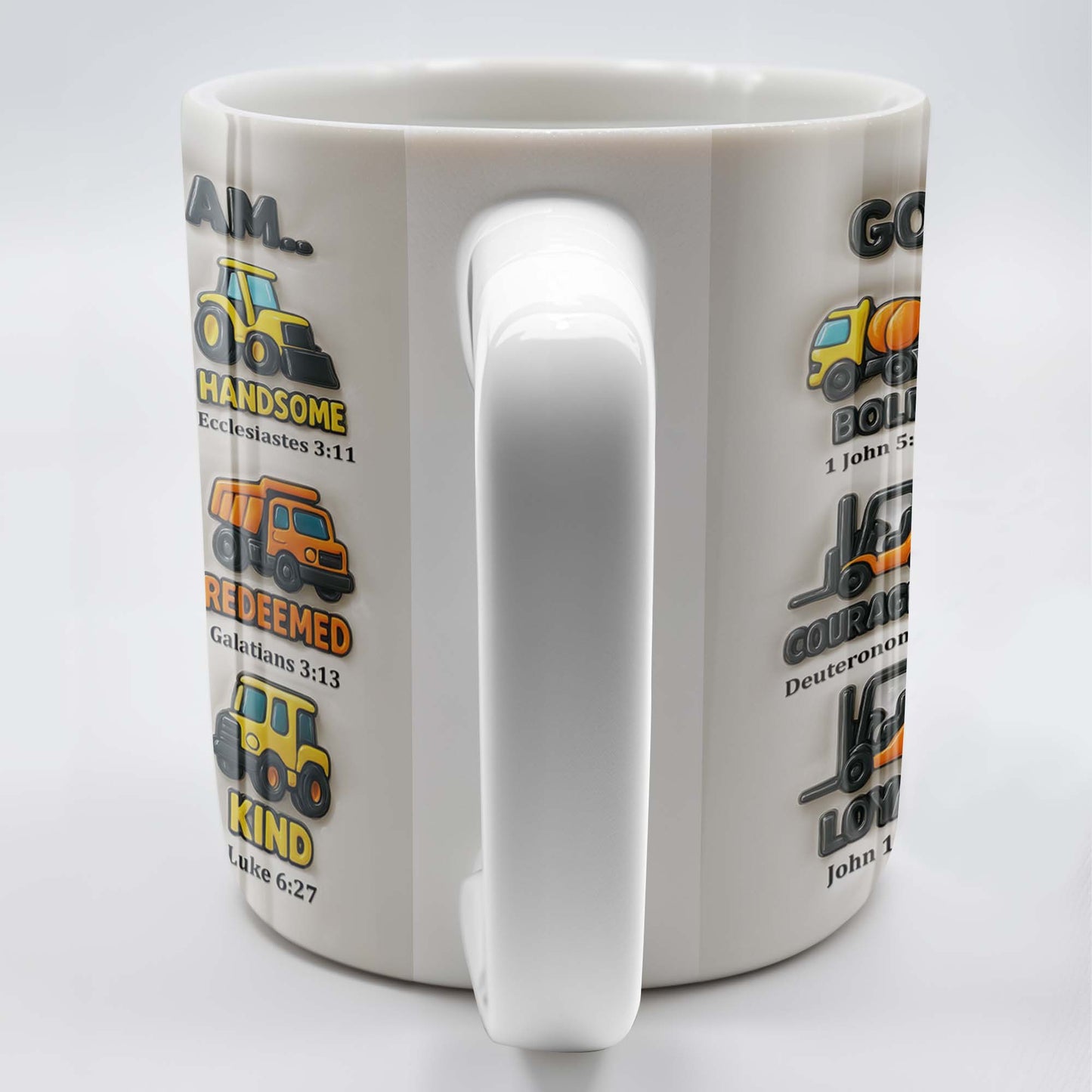 God Says I Am Bold, Accepted, Handsome, Strong, Kind, Construction Vehicles - Personalized Custom Coffee Mug - KID074_MG