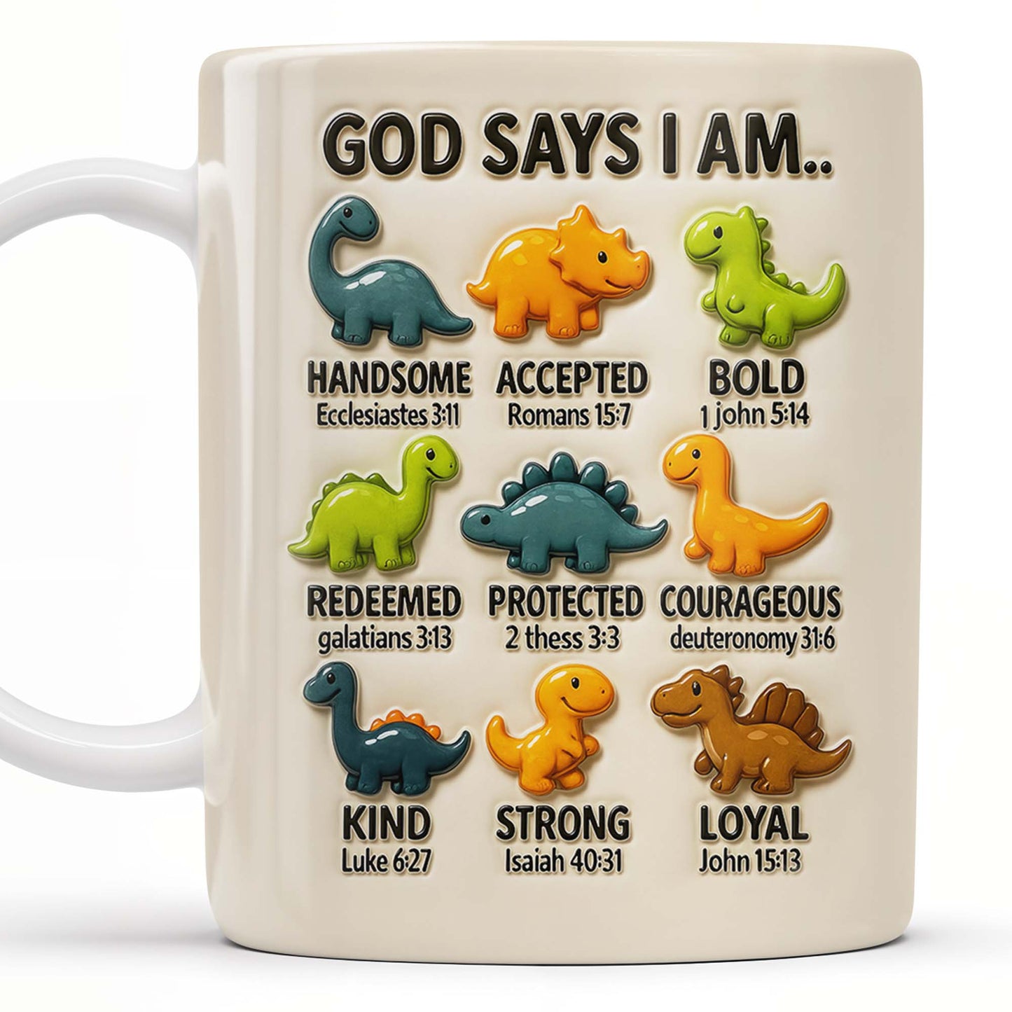 God Says I Am Handsome, Accepted, Bold, Dinosaurs and Bible Verses - Personalized Custom Coffee Mug - KID078_MG
