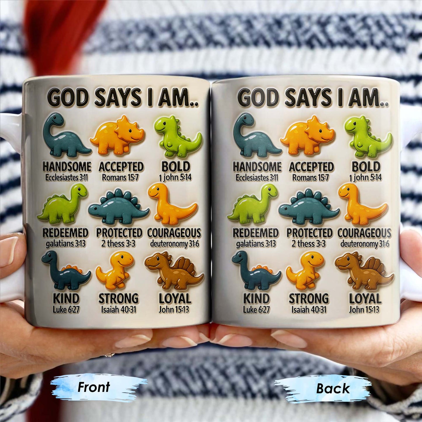God Says I Am Handsome, Accepted, Bold, Dinosaurs and Bible Verses - Personalized Custom Coffee Mug - KID078_MG