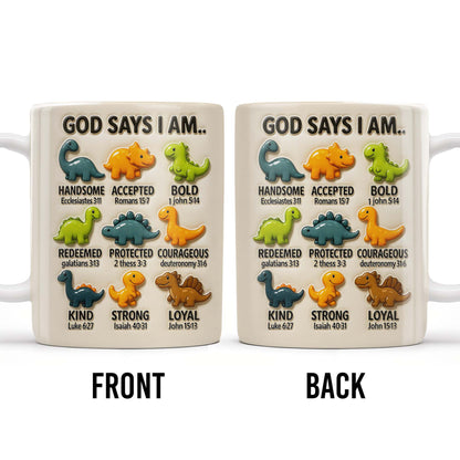 God Says I Am Handsome, Accepted, Bold, Dinosaurs and Bible Verses - Personalized Custom Coffee Mug - KID078_MG