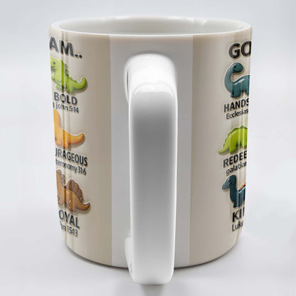 God Says I Am Handsome, Accepted, Bold, Dinosaurs and Bible Verses - Personalized Custom Coffee Mug - KID078_MG