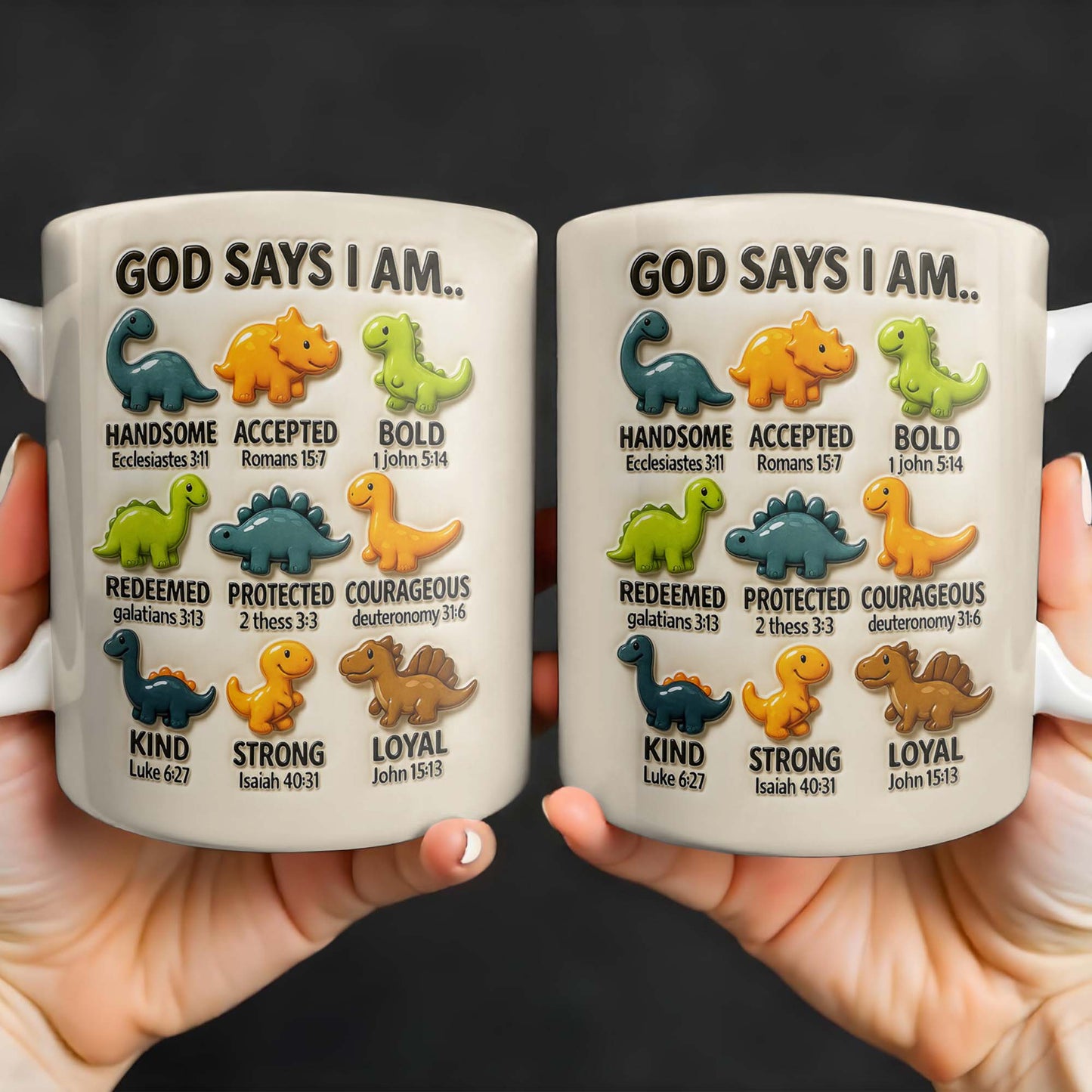 God Says I Am Handsome, Accepted, Bold, Dinosaurs and Bible Verses - Personalized Custom Coffee Mug - KID078_MG