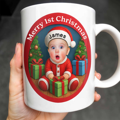 Merry 1st Christmas, Baby With Christmas Tree And Gifts - Personalized Custom Coffee Mug - KID226_MG
