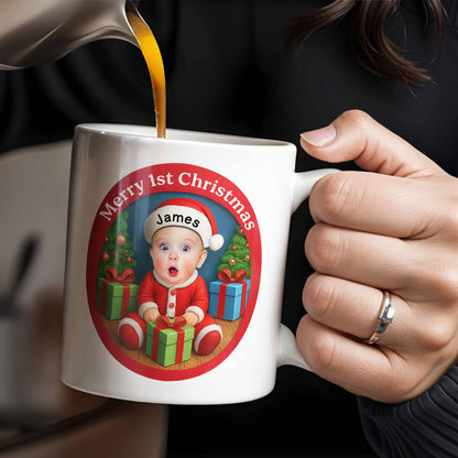 Merry 1st Christmas, Baby With Christmas Tree And Gifts - Personalized Custom Coffee Mug - KID226_MG