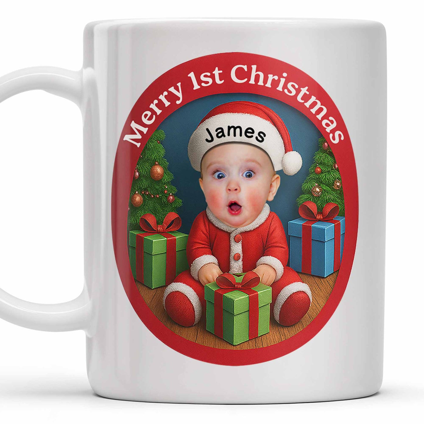 Merry 1st Christmas, Baby With Christmas Tree And Gifts - Personalized Custom Coffee Mug - KID226_MG