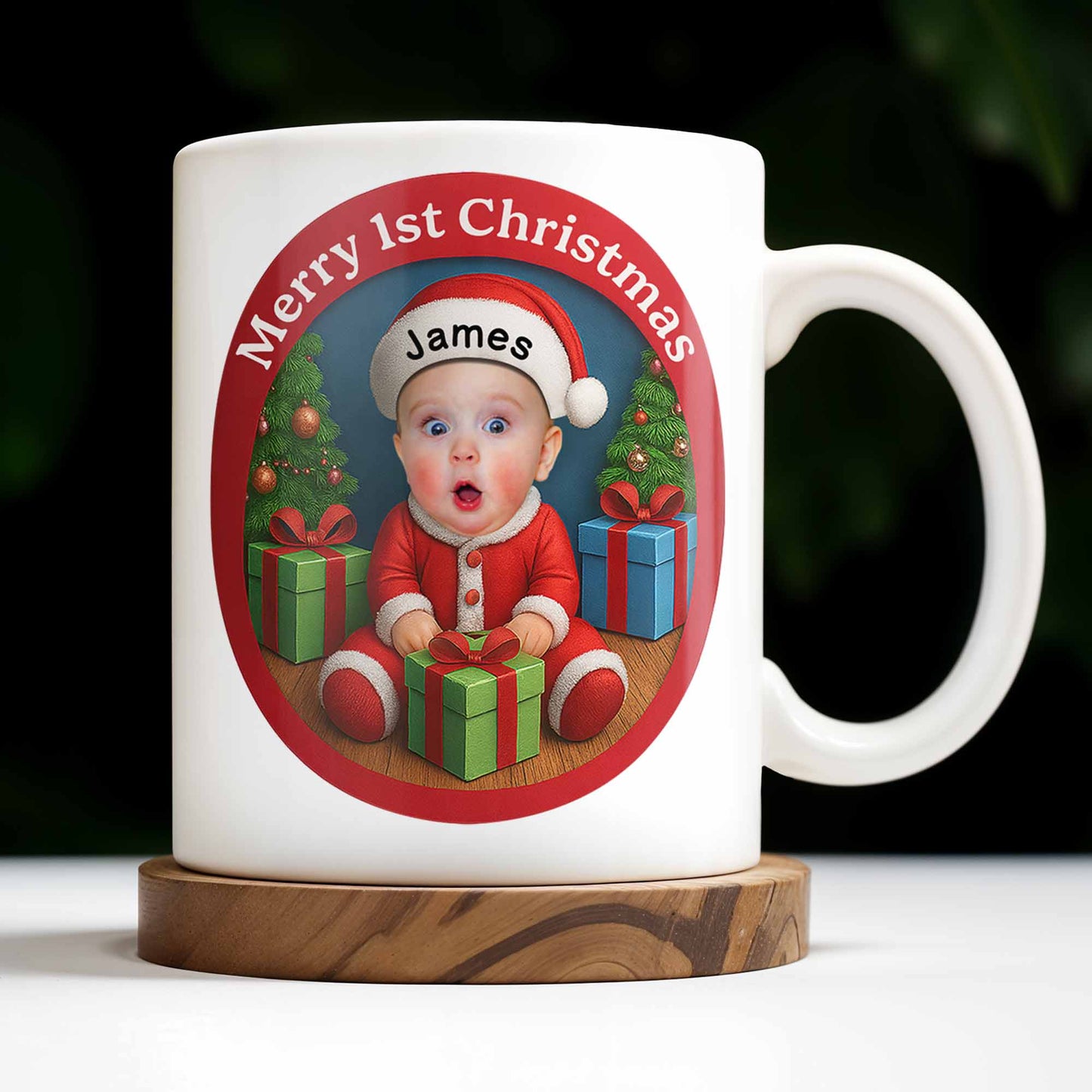 Merry 1st Christmas, Baby With Christmas Tree And Gifts - Personalized Custom Coffee Mug - KID226_MG