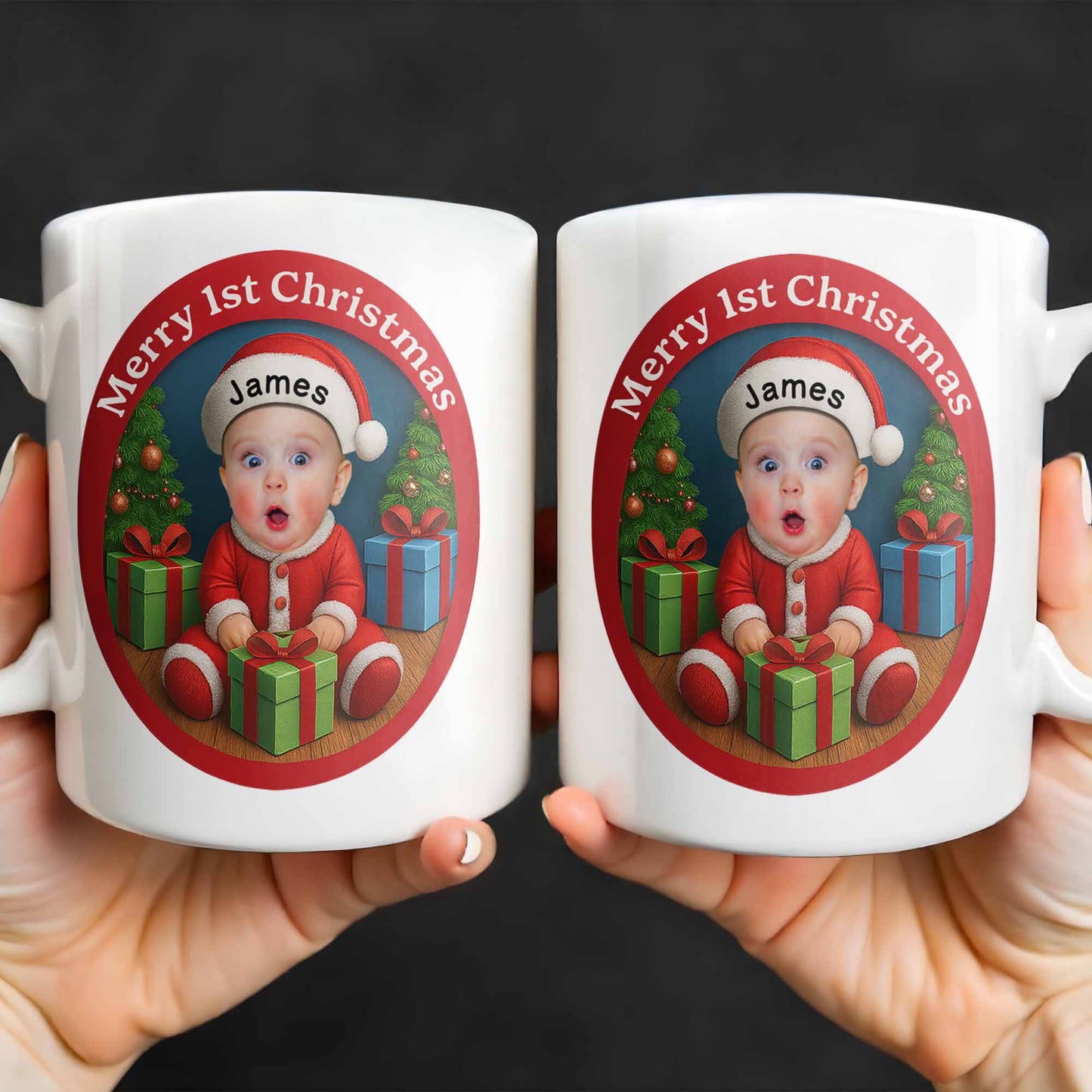 Merry 1st Christmas, Baby With Christmas Tree And Gifts - Personalized Custom Coffee Mug - KID226_MG