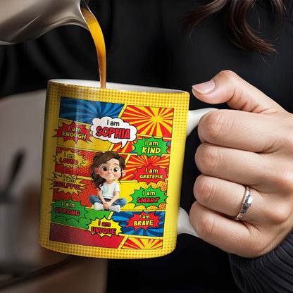 Empowering Comic Style Blast Themed Mug With Positive Affirmations - Personalized Custom Coffee Mug - KID328_MG