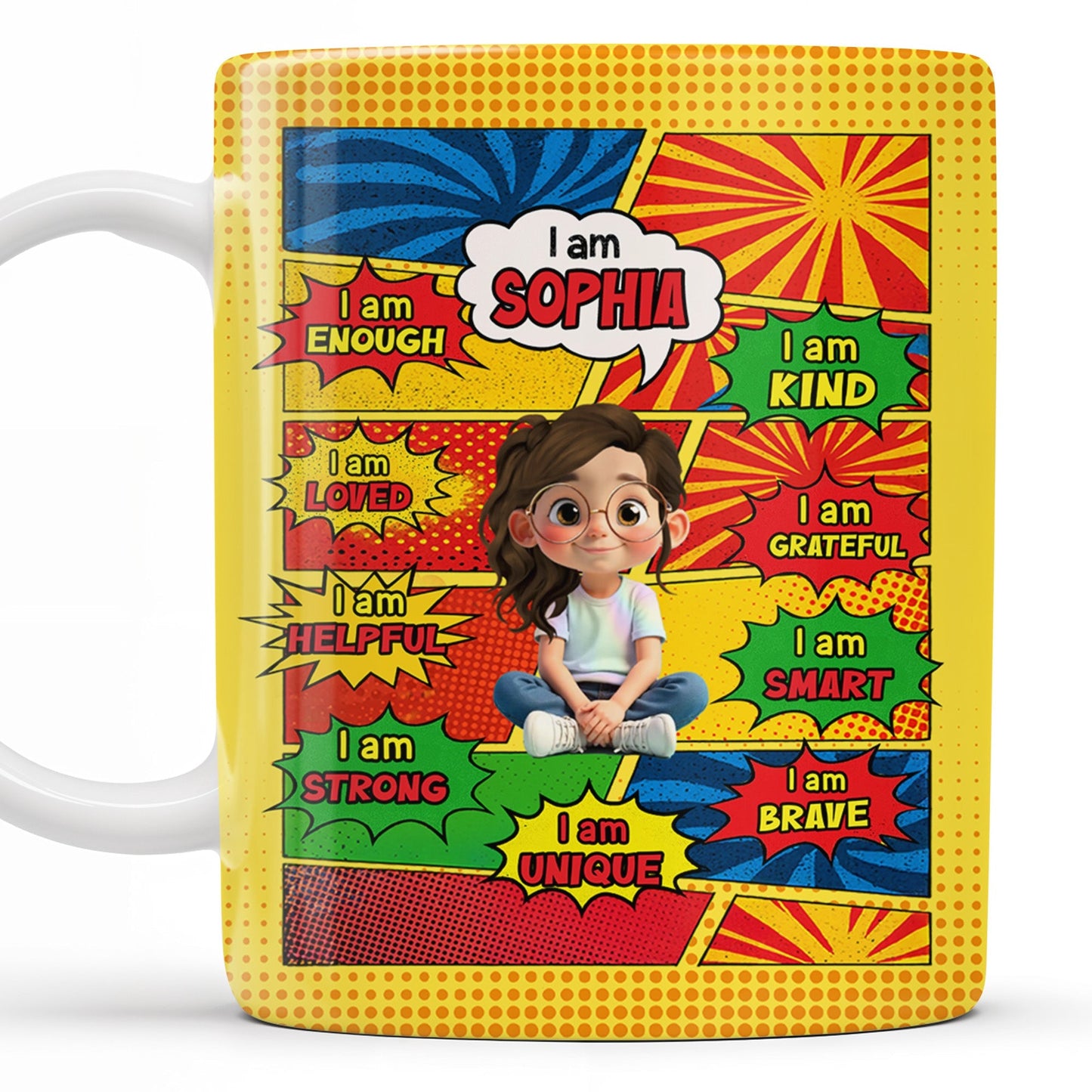 Empowering Comic Style Blast Themed Mug With Positive Affirmations - Personalized Custom Coffee Mug - KID328_MG