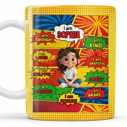 Empowering Comic Style Blast Themed Mug With Positive Affirmations - Personalized Custom Coffee Mug - KID328_MG