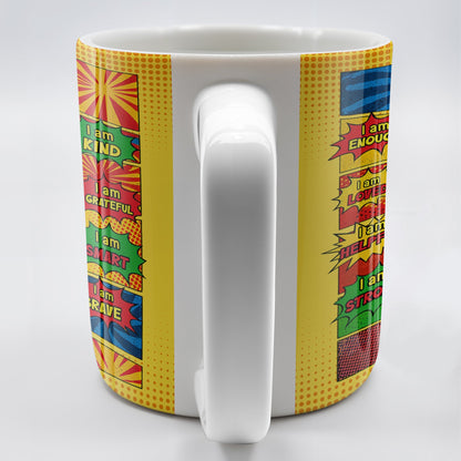 Empowering Comic Style Blast Themed Mug With Positive Affirmations - Personalized Custom Coffee Mug - KID328_MG