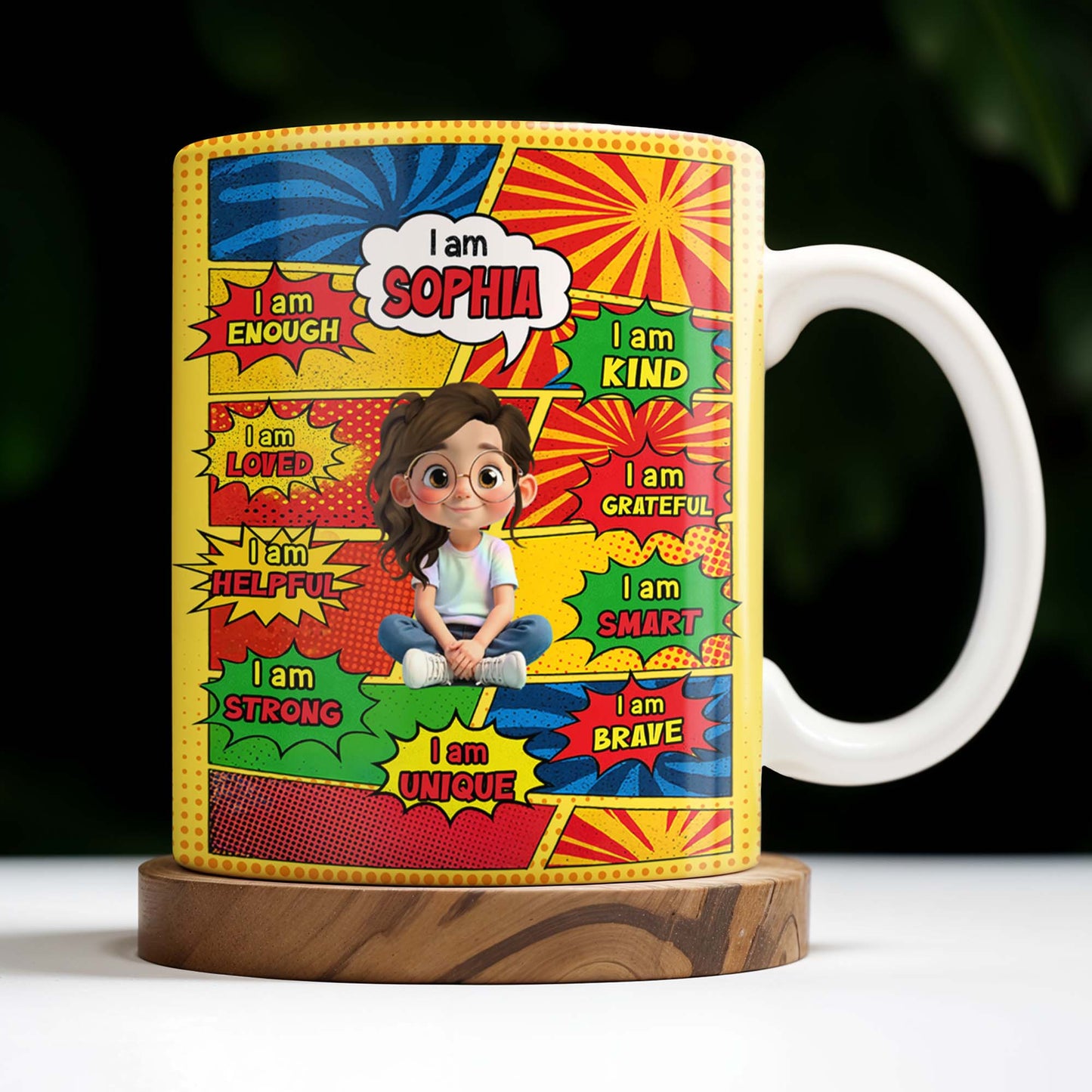 Empowering Comic Style Blast Themed Mug With Positive Affirmations - Personalized Custom Coffee Mug - KID328_MG