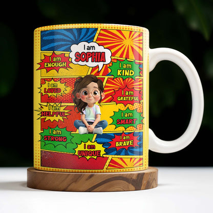 Empowering Comic Style Blast Themed Mug With Positive Affirmations - Personalized Custom Coffee Mug - KID328_MG