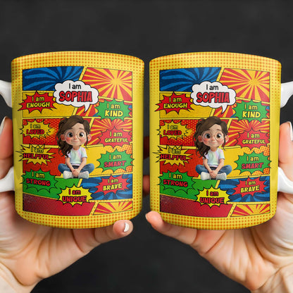 Empowering Comic Style Blast Themed Mug With Positive Affirmations - Personalized Custom Coffee Mug - KID328_MG