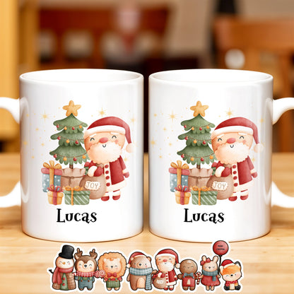 Celebrate The Joy Of The Holiday Season With Santa And Christmas Tree - Personalized Custom Coffee Mug - KID482_MG