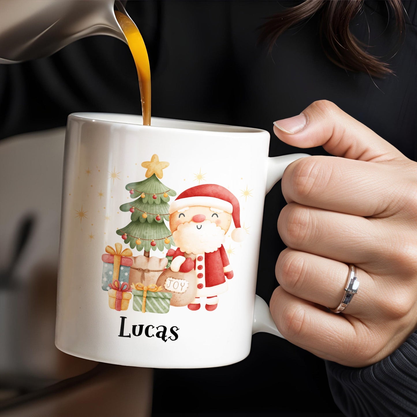 Celebrate The Joy Of The Holiday Season With Santa And Christmas Tree - Personalized Custom Coffee Mug - KID482_MG