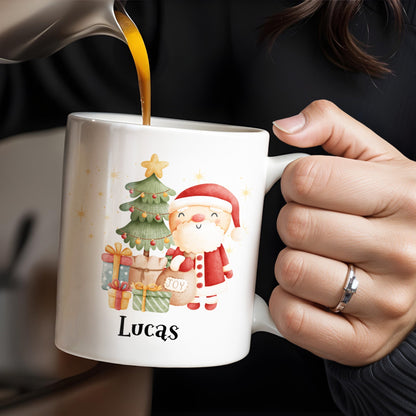 Celebrate The Joy Of The Holiday Season With Santa And Christmas Tree - Personalized Custom Coffee Mug - KID482_MG