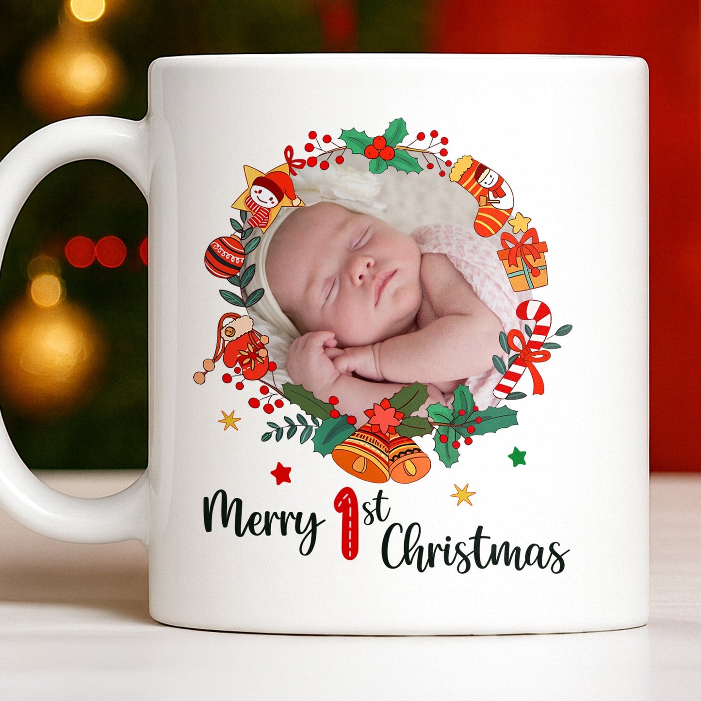 To My Mommy, Christmas Wreath and Baby - Personalized Custom Coffee Mug - KID506_MG