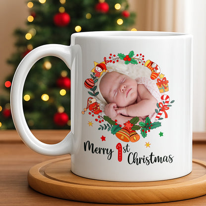 To My Mommy, Christmas Wreath and Baby - Personalized Custom Coffee Mug - KID506_MG
