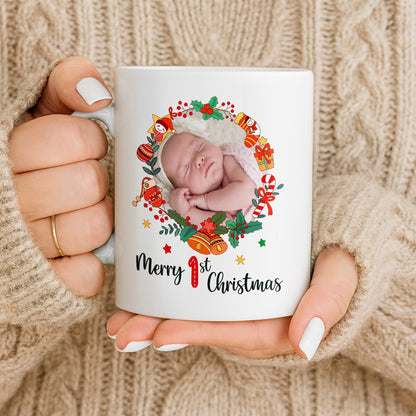 To My Mommy, Christmas Wreath and Baby - Personalized Custom Coffee Mug - KID506_MG