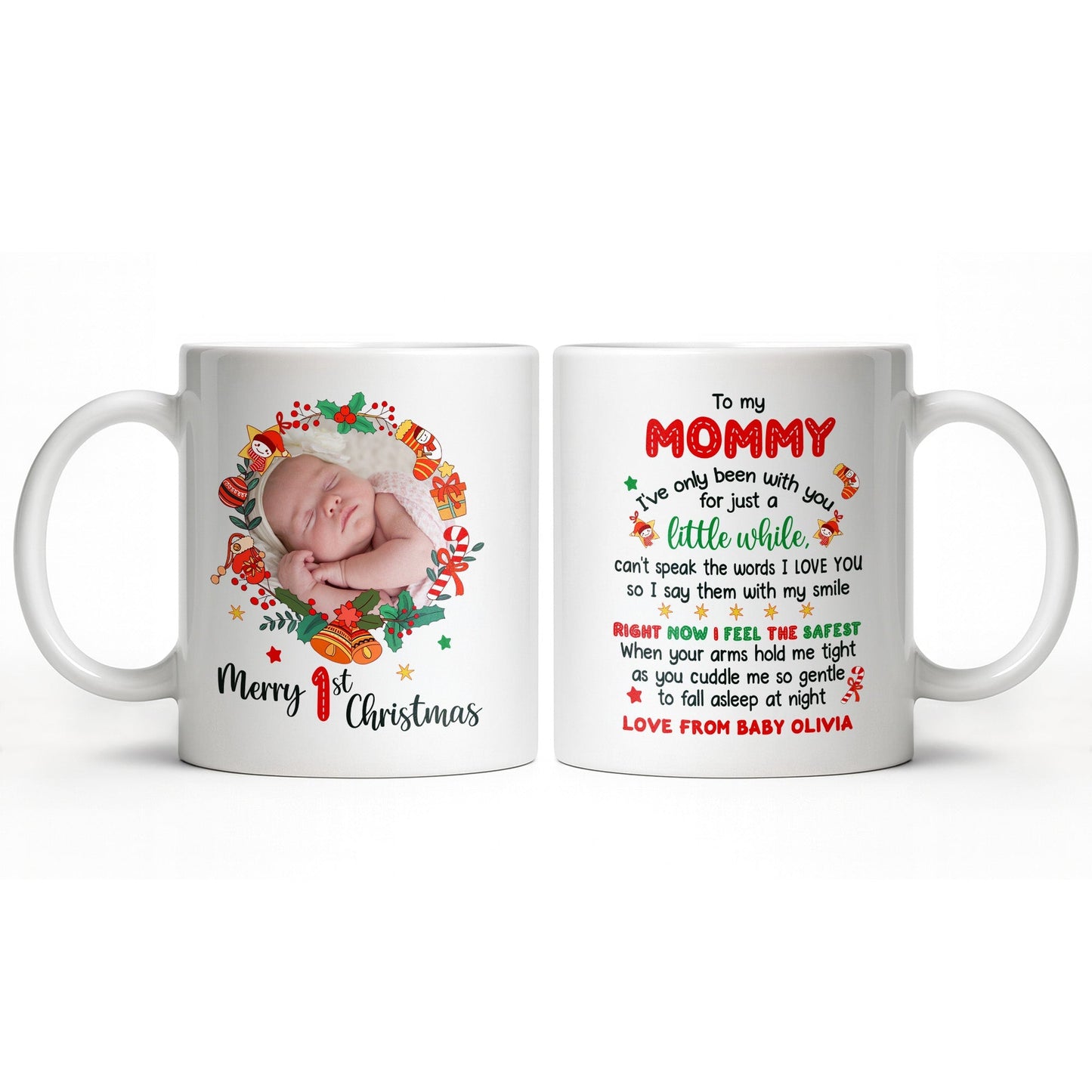 To My Mommy, Christmas Wreath and Baby - Personalized Custom Coffee Mug - KID506_MG