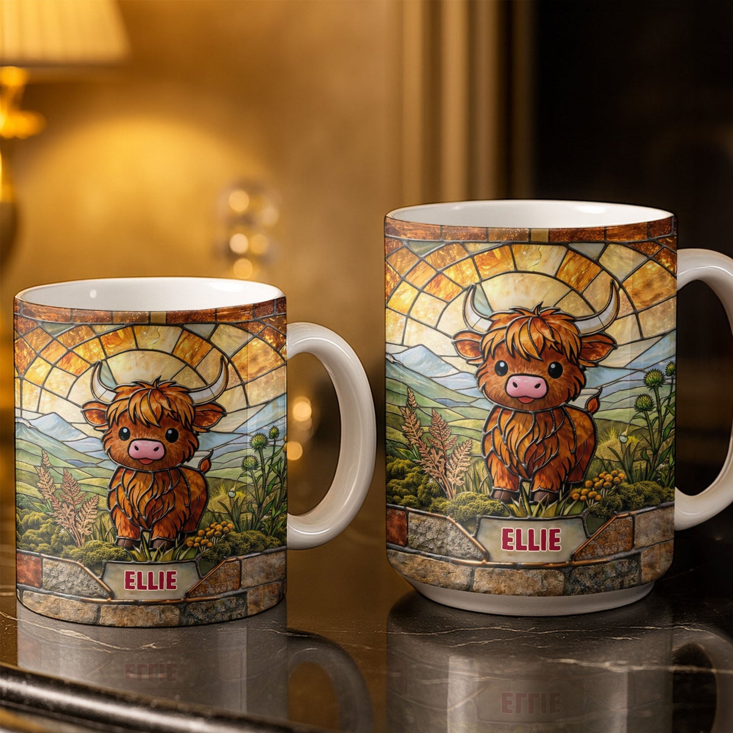 My Cow Stained Glass Landscape - Personalized Custom Coffee Mug - KID530_MG