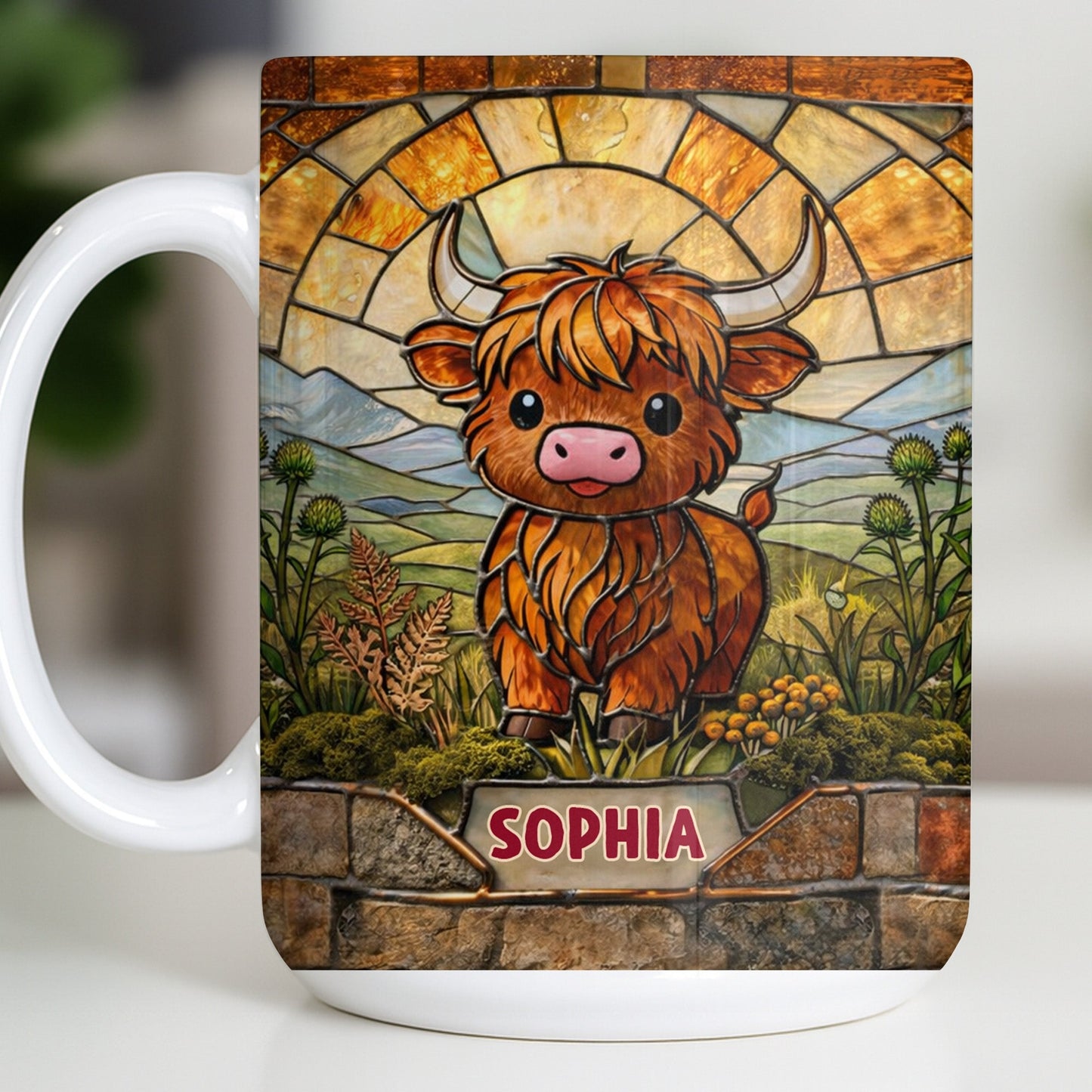 My Cow Stained Glass Landscape - Personalized Custom Coffee Mug - KID530_MG
