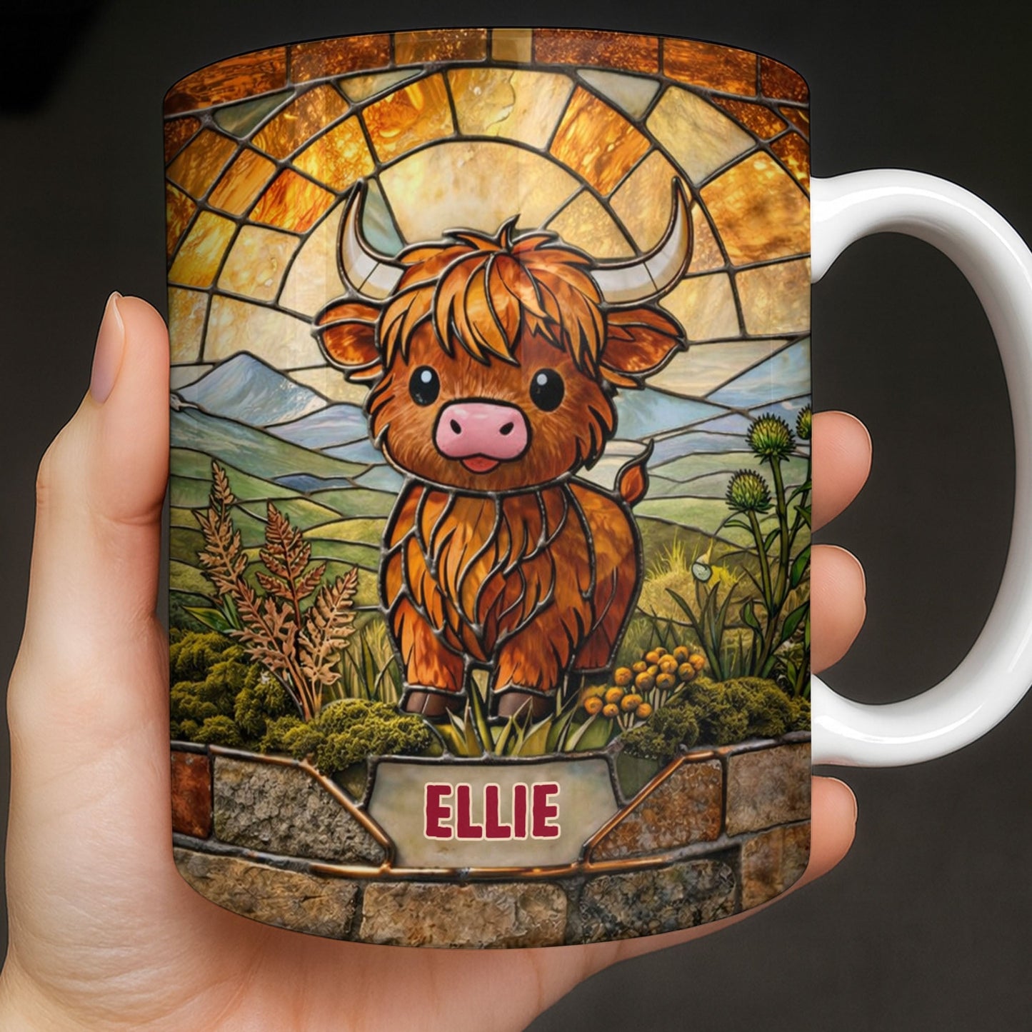 My Cow Stained Glass Landscape - Personalized Custom Coffee Mug - KID530_MG