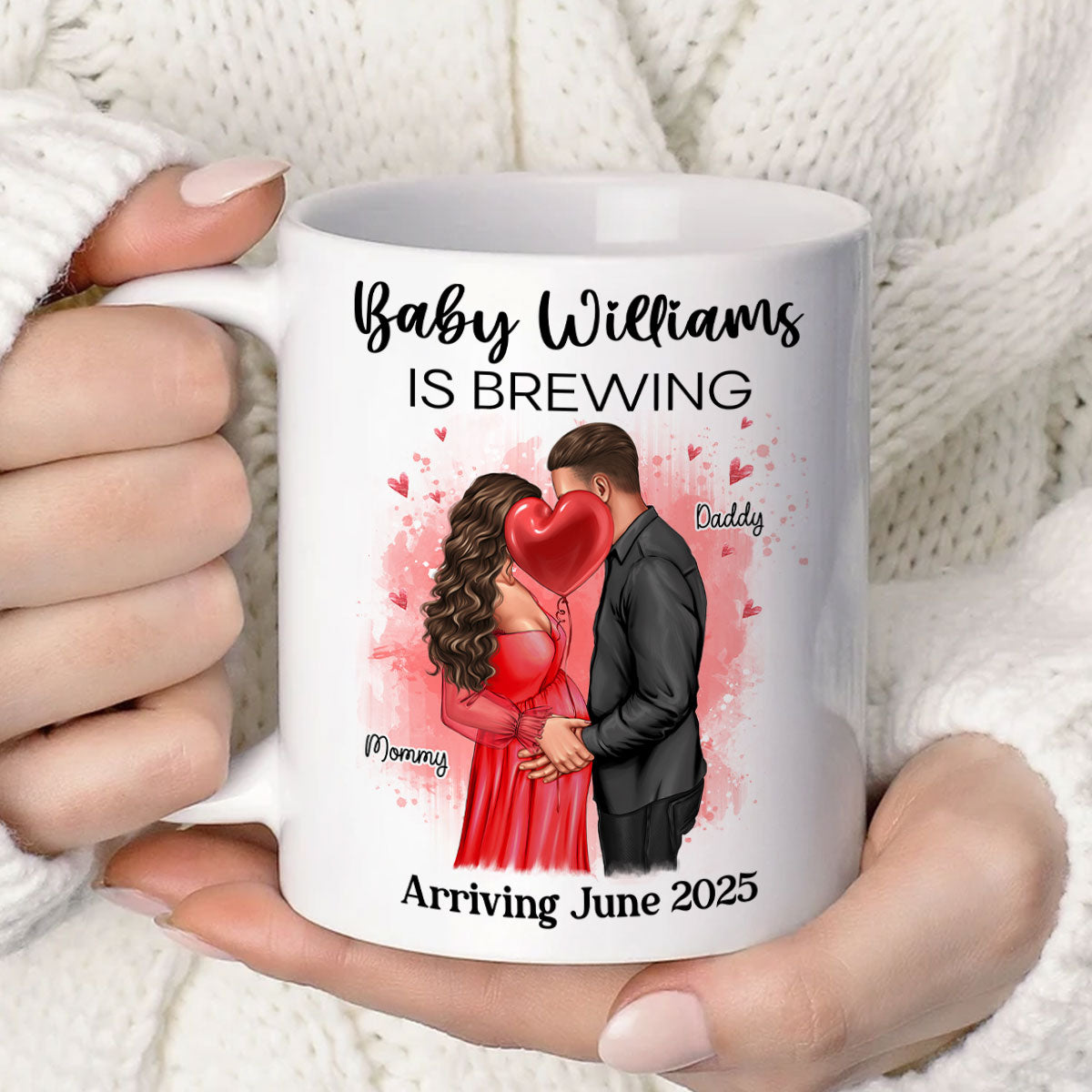 Baby Is Brewing Pregnancy Kissing Couple Personalized Mug Expecting Mom Gift, Expecting Parents Gift, Gift
