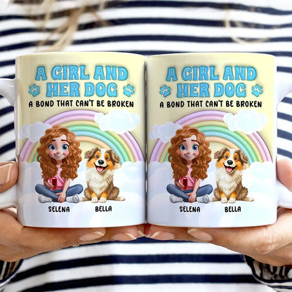 Rainbow A Girl And Her Dogs - 3D Inflated Effect Printed Mug, Personalized White Edge-to-Edge Mug