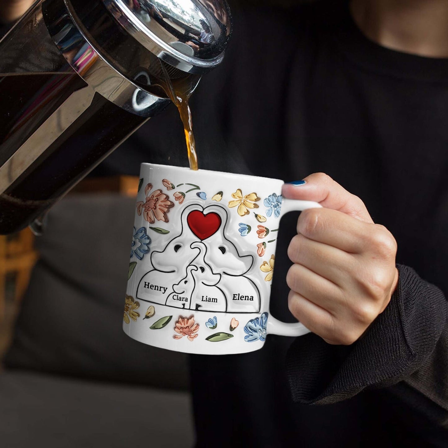 Elephant Love Family - Gift For Mother, Family - 3D Inflated Effect Printed Mug, Personalized White Edge-to-Edge Mug