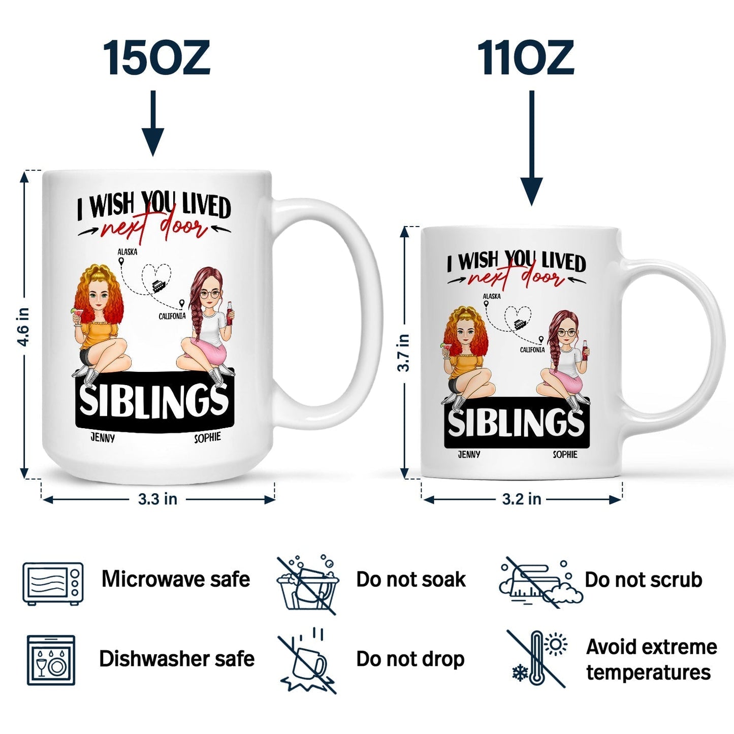 Wish You Lived Next Door - Gift For Siblings And Besties - Personalized Mug