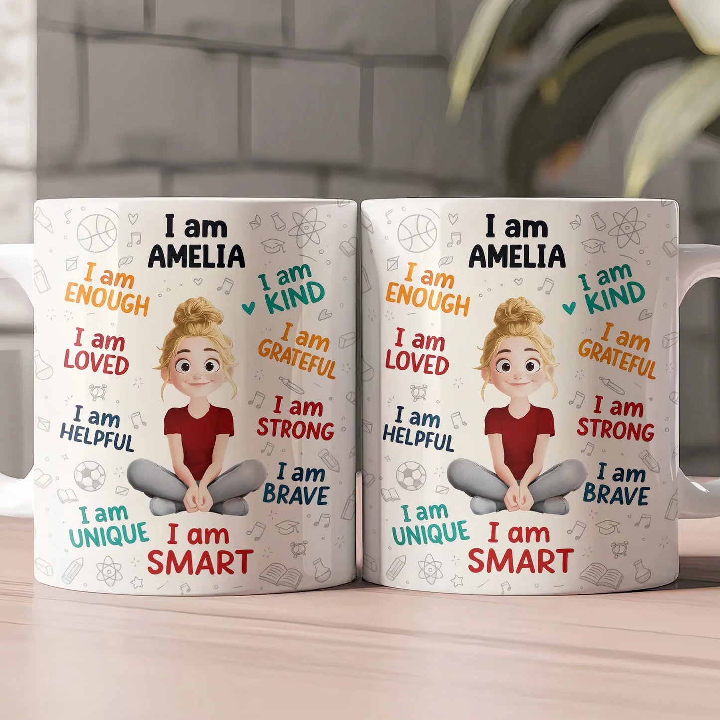 Personalized Kids Affirmation Mug Cute Cartoon Character, Daily Confidence Boost Gift for Children