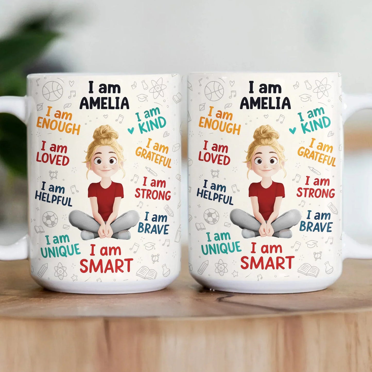 Personalized Kids Affirmation Mug Cute Cartoon Character, Daily Confidence Boost Gift for Children