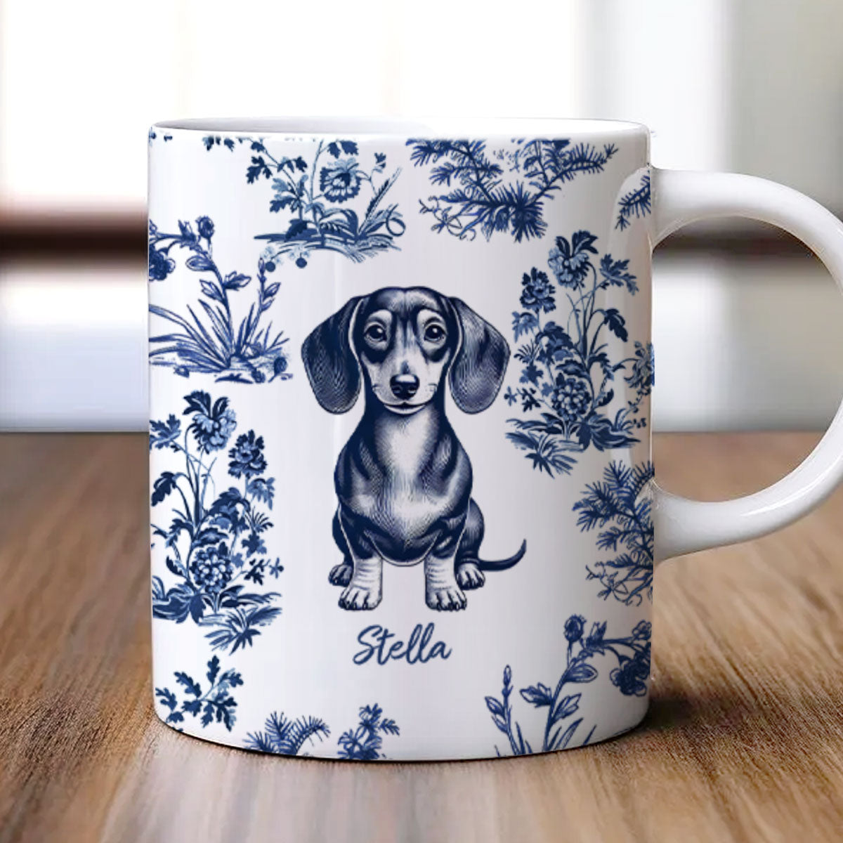Vintage Blue Floral Pattern Dogs Personalized Mug, Gift For Dog Lovers