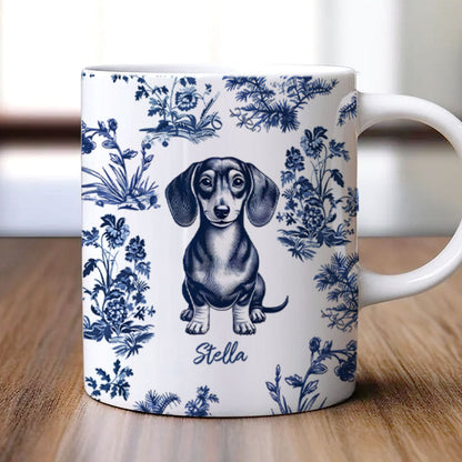 Vintage Blue Floral Pattern Dogs Personalized Mug, Gift For Dog Lovers