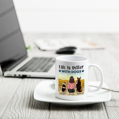 Girl & Dogs Bond Can't Be Broken Sunflower Field Personalized Mug
