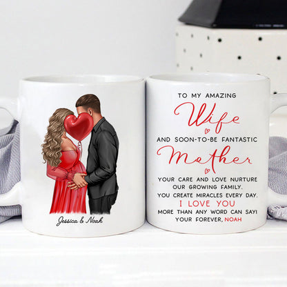 Personalized Pregnant Wife Mug, Kissing Couple, Expecting From Husband Gift, Mom To Be Vday Gift, Romantic Pregnancy Gift