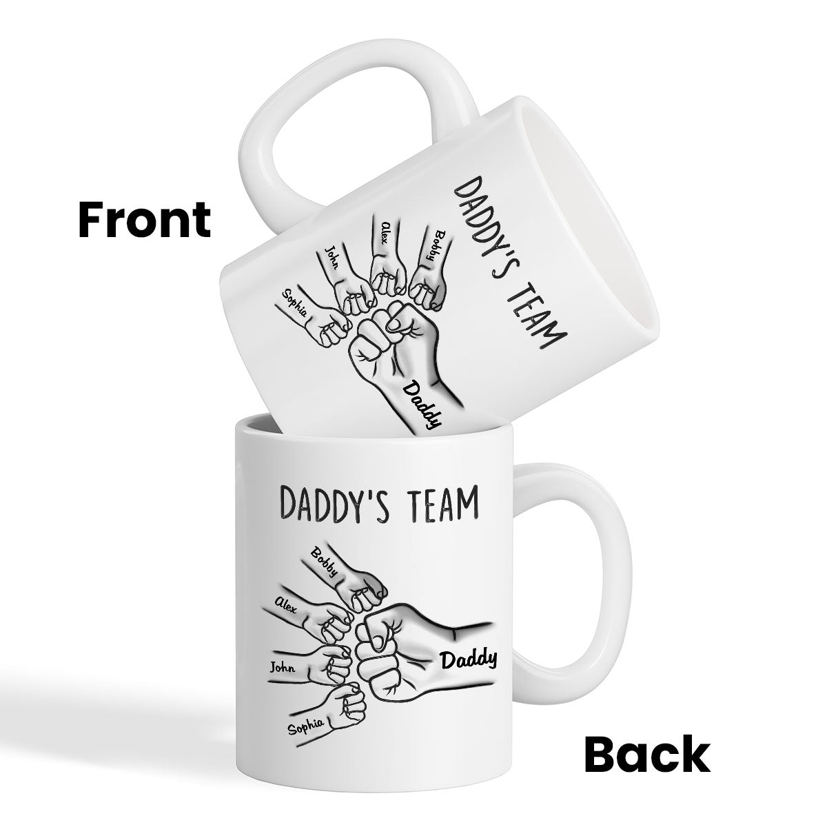 Daddy's Team Fist Bump Outline 3D Inflated Effect Personalized Mug