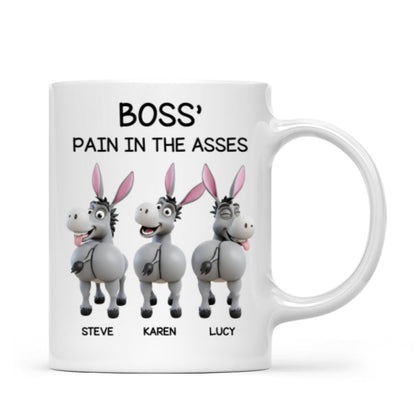 Funny Boss Christmas Pain in the Asses - Personalized Mug - Custom Employee Gift Exchange, White Elephant Gift