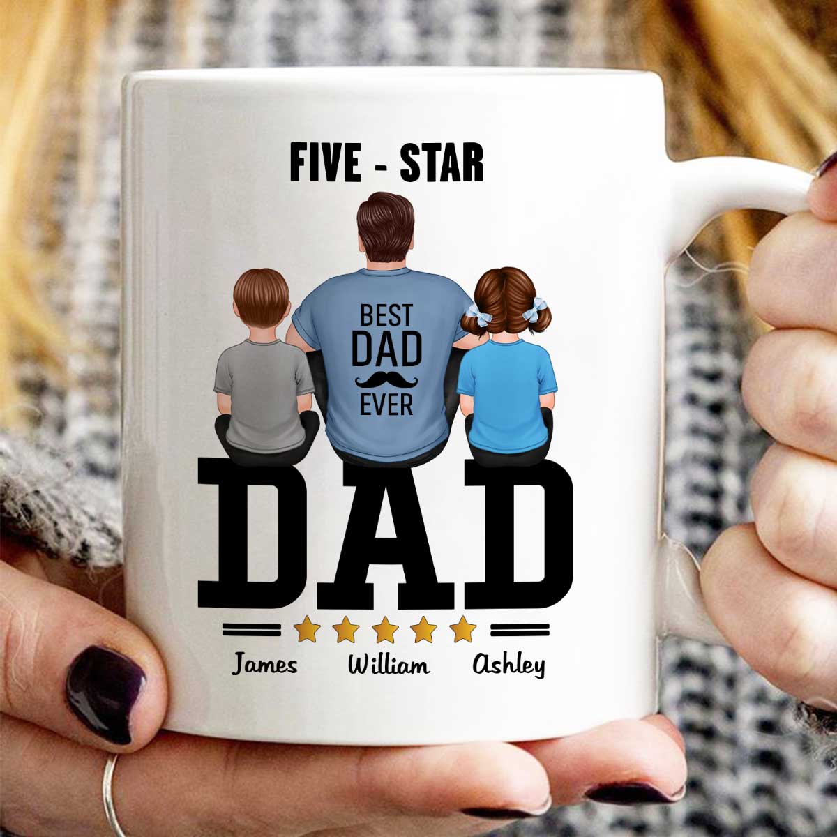 Five - Star Dad Back View Dad And Kids Personalized Mug