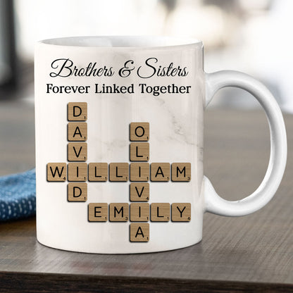 Brothers Sisters Forever Linked Together Crossword - Personalized Mug - Sentimental Gift for Siblings