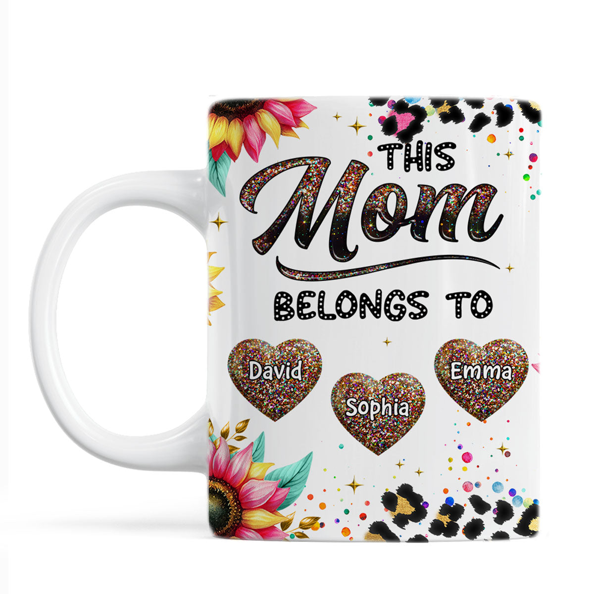 This Mom Belongs To Colorful Glitter Personalized Mug