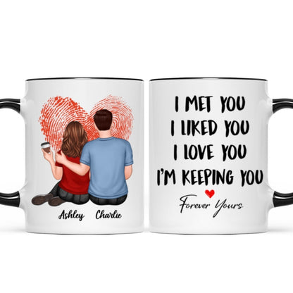 Embracing Couple Back View Finger Print Heart Personalized Mug