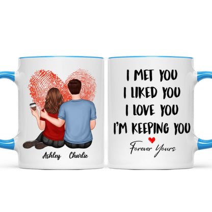 Embracing Couple Back View Finger Print Heart Personalized Mug