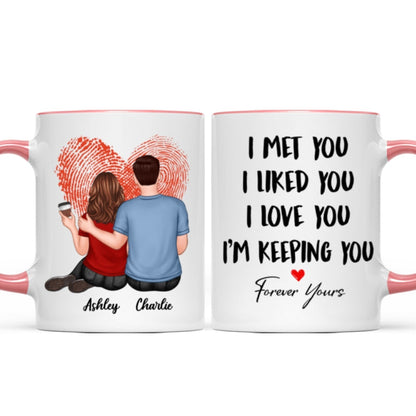 Embracing Couple Back View Finger Print Heart Personalized Mug