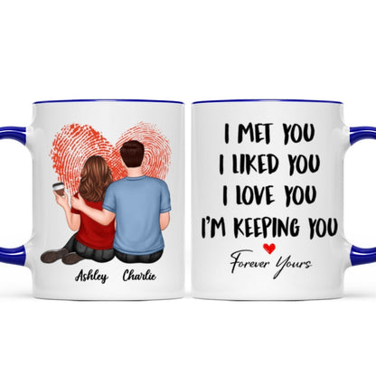 Embracing Couple Back View Finger Print Heart Personalized Mug