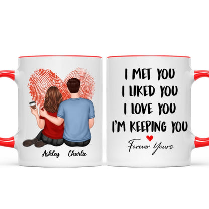 Embracing Couple Back View Finger Print Heart Personalized Mug
